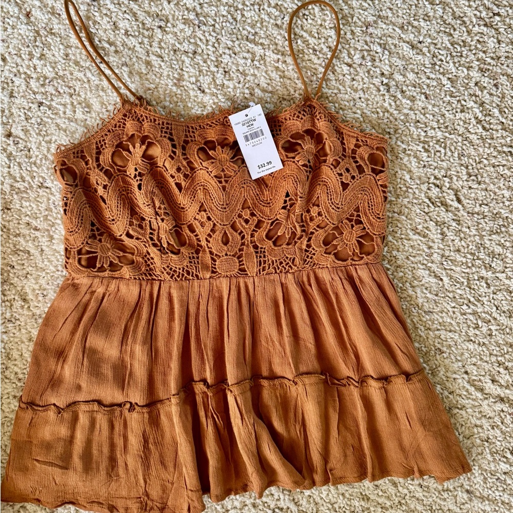 Women's Lace Crochet Top in Brown
